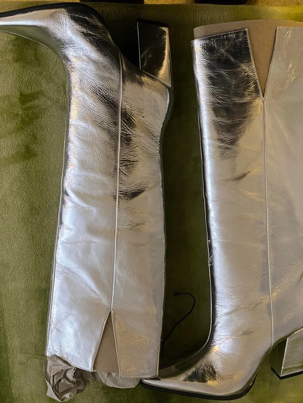 Silver Knee-High Block Heel Boots - Women
